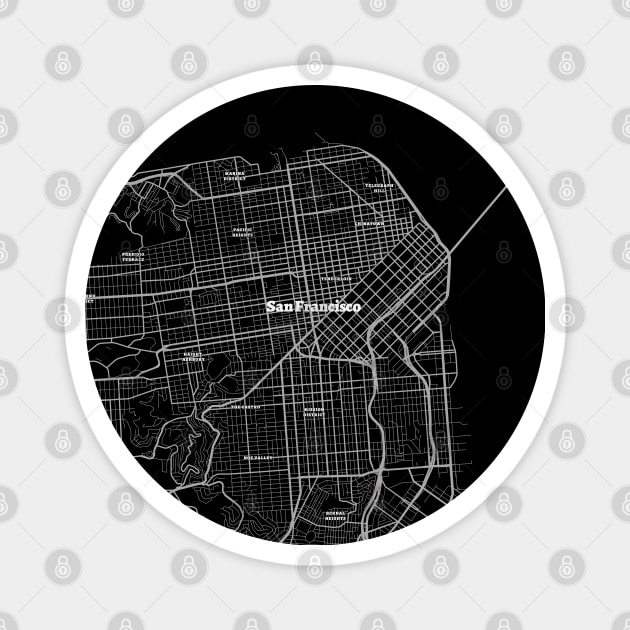 4K San Francisco Map | HD San Francisco Map | Black And White Map Of San Francisco Magnet by benayache